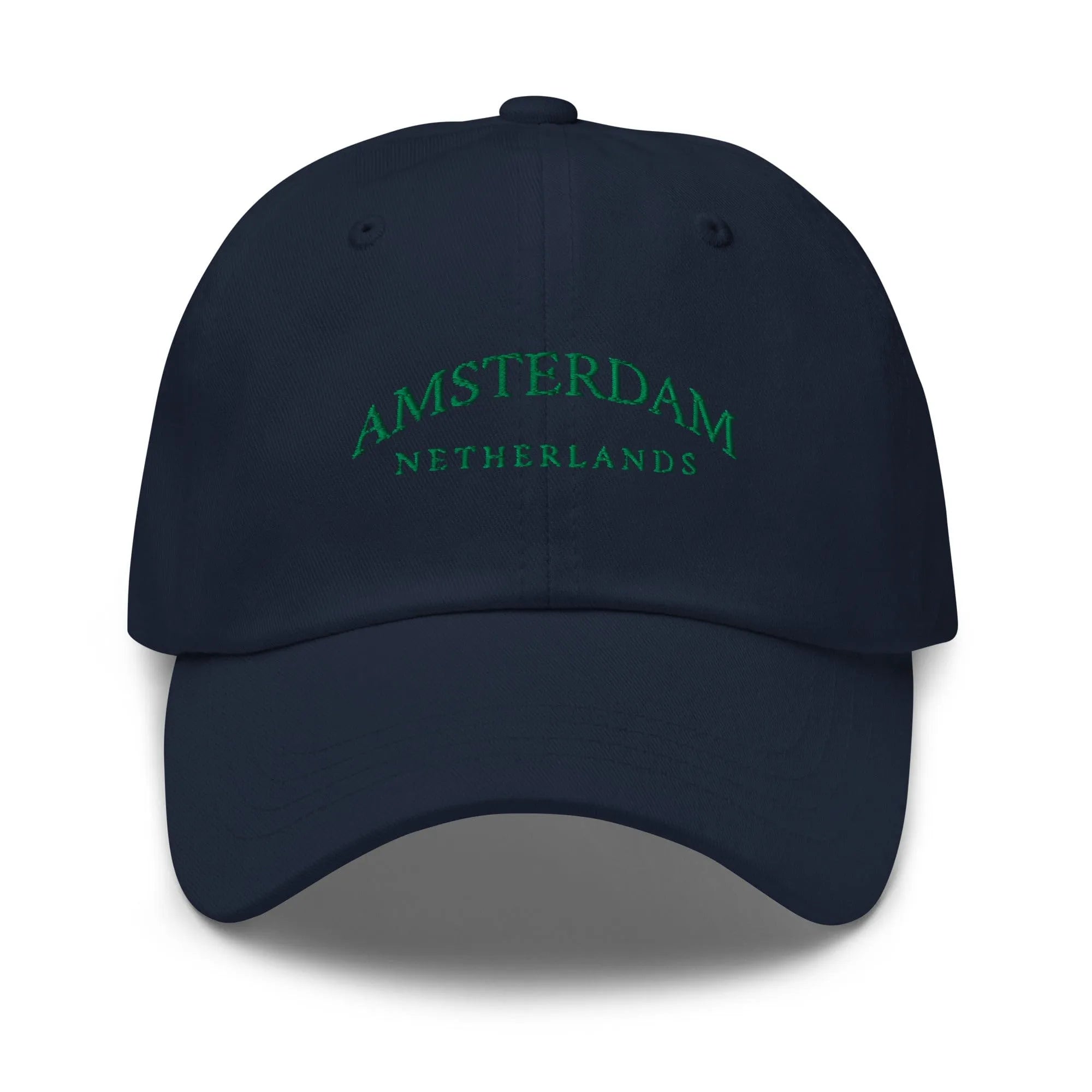 Navy Dad Hat featuring Amsterdam embroidery - a sleek and versatile casual hat for urban adventures and relaxed outing.