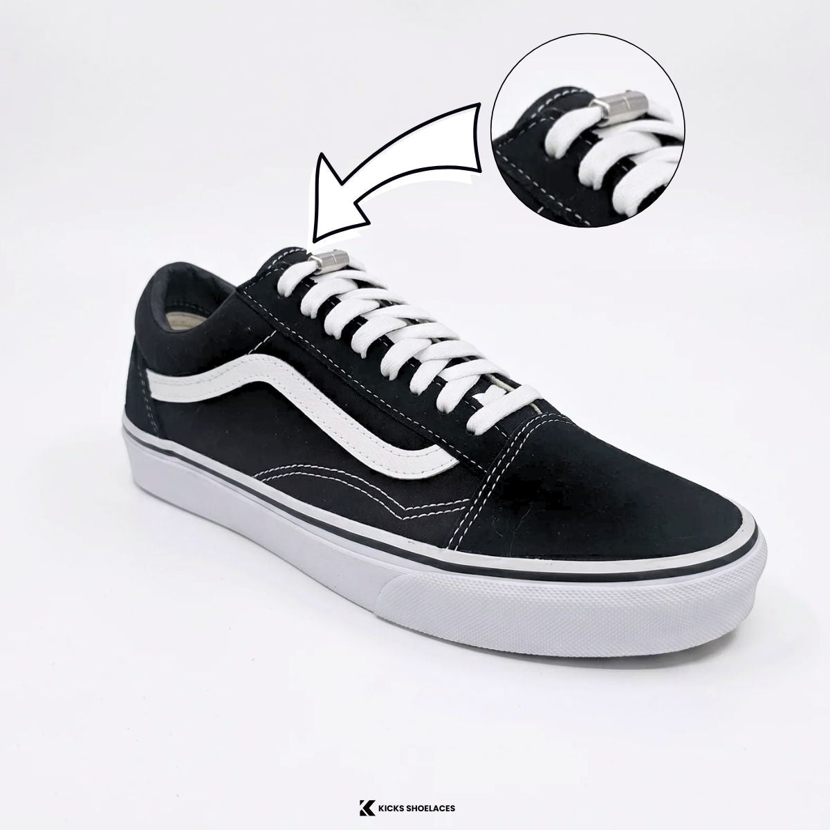 Capsule locks on elastic no-tie shoelaces for a secure no-tie finish.