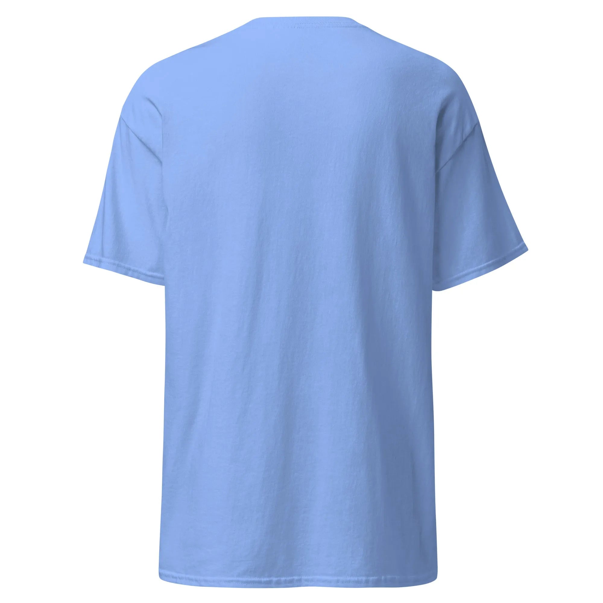 Back view of I Love Brains carolina blue Halloween T-shirt, plain design with short sleeves.