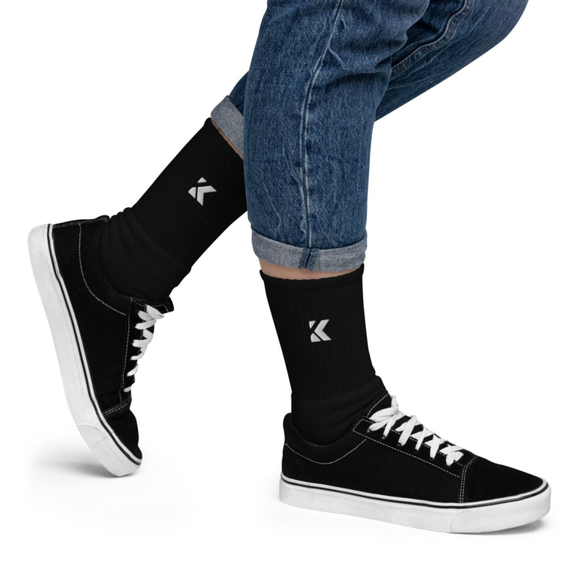 Kicks Cushioned Crew Socks worn with canvas shoes highlighting versatile, breathable design
