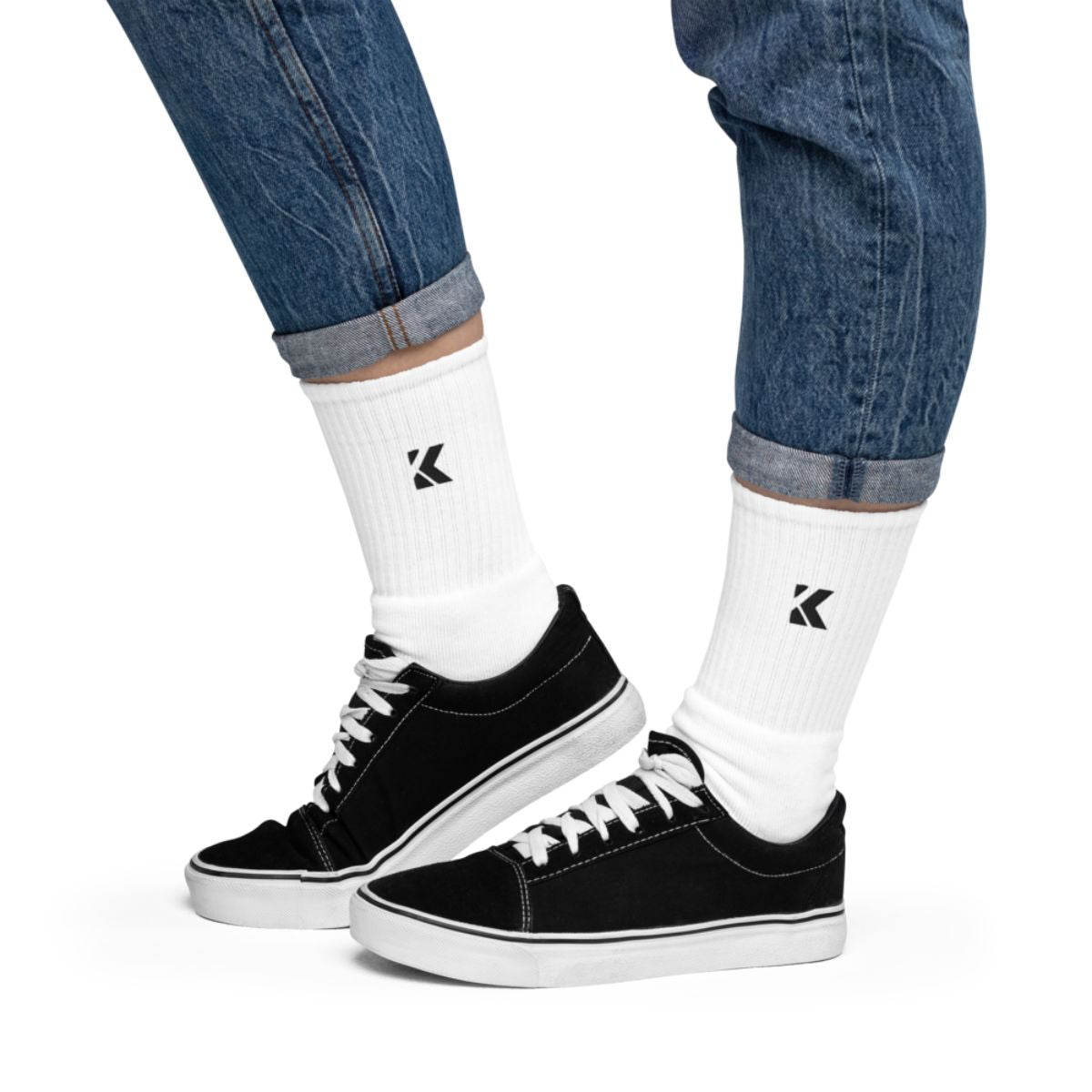 Kicks White Cushioned Crew Socks paired with casual streetwear sneakers for everyday style