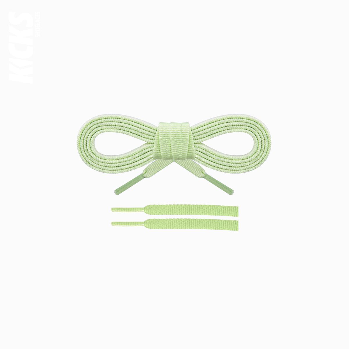 Light green flat shoelaces for running shoes, durable and secure replacement laces designed for daily runs and training by Kicks Shoelaces.