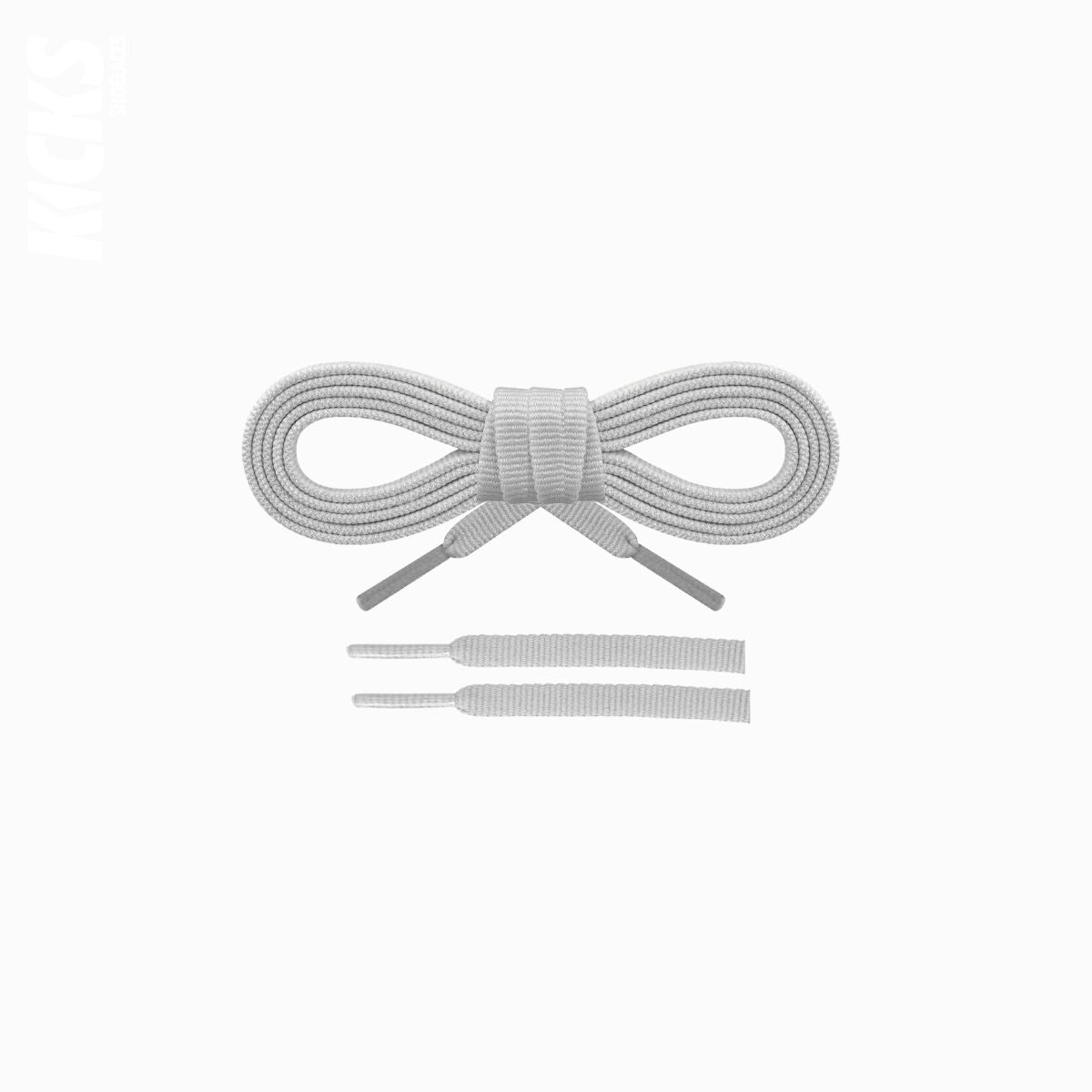 Light grey flat shoelaces for running shoes, durable and secure replacement laces designed for daily runs and training by Kicks Shoelaces.