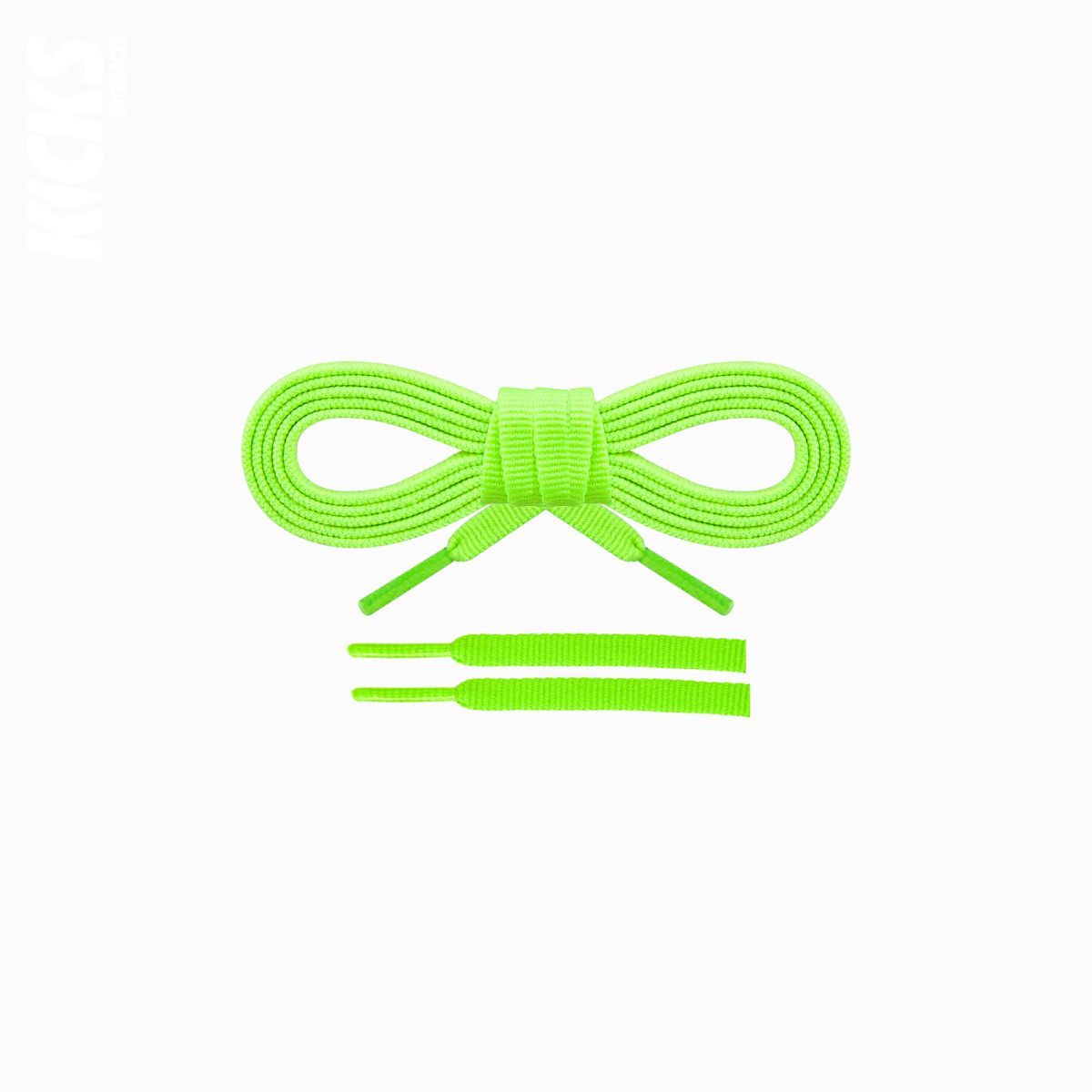 Neon green flat shoelaces for running shoes, durable and secure replacement laces designed for daily runs and training by Kicks Shoelaces.