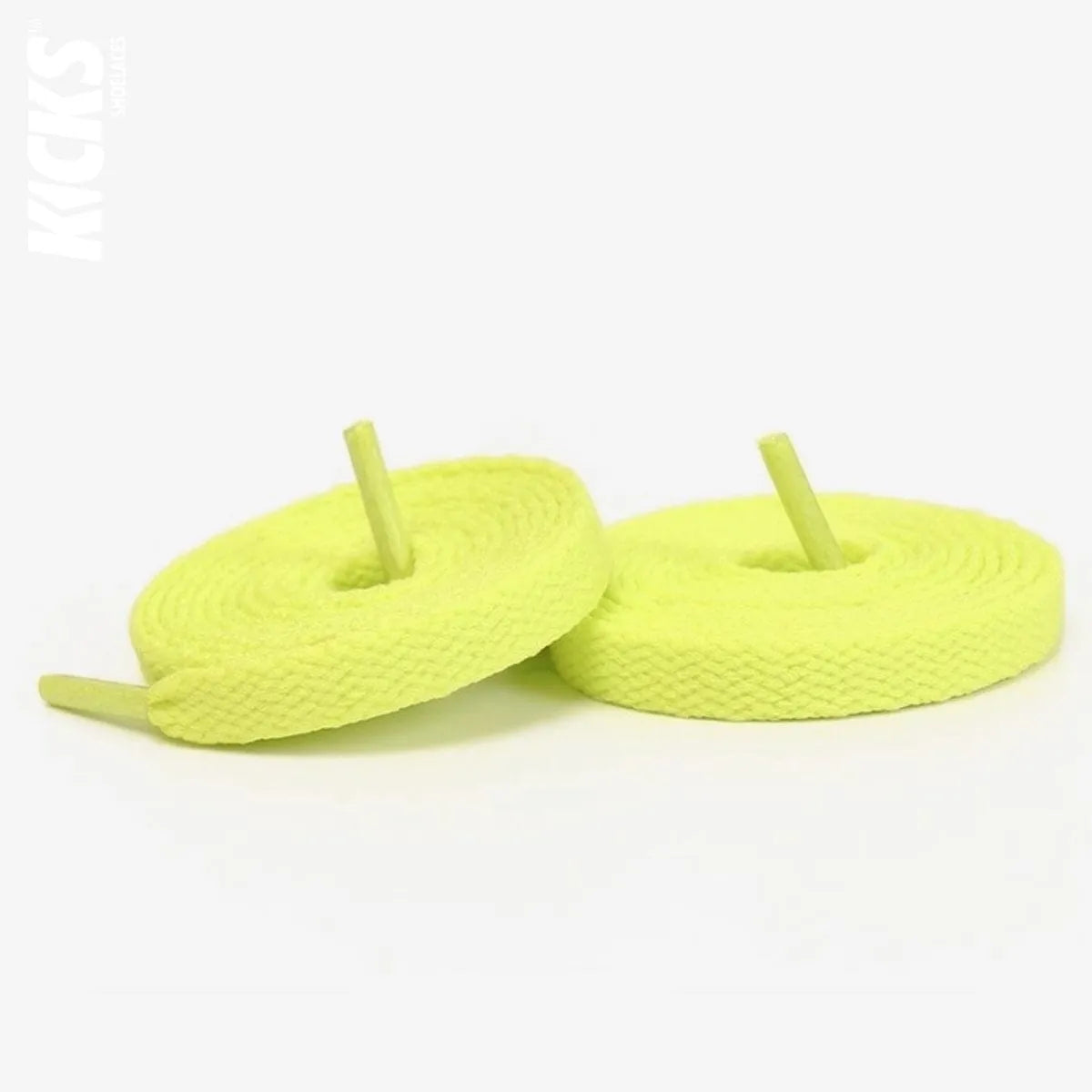 Fluorescent yellow flat replacement shoelaces for Nike Cortez sneakers by Kicks Shoelaces