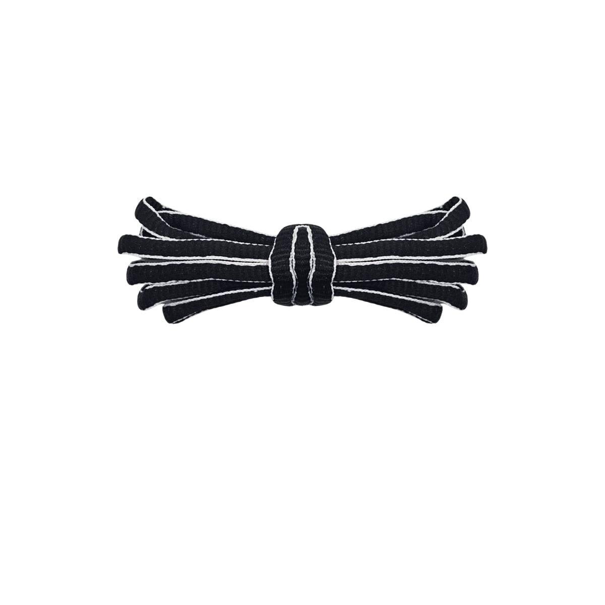 Black oval shoelaces with white trim for Nike P-6000 and Adidas Climacool sneakers by Kicks Shoelaces.