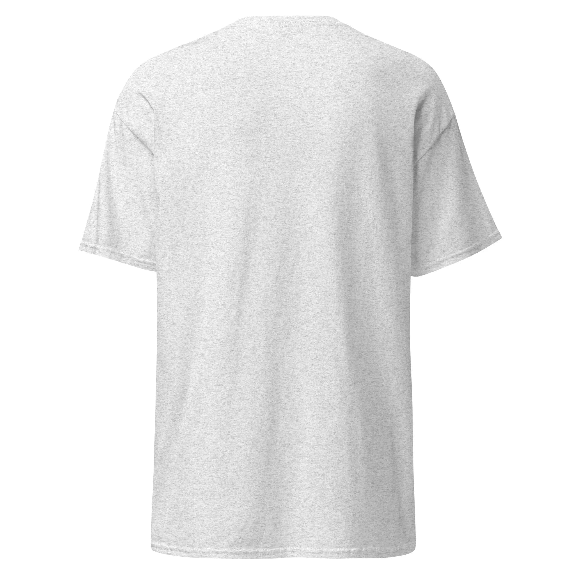 Back view of the white cat ash Halloween T-shirt, plain design with short sleeves.