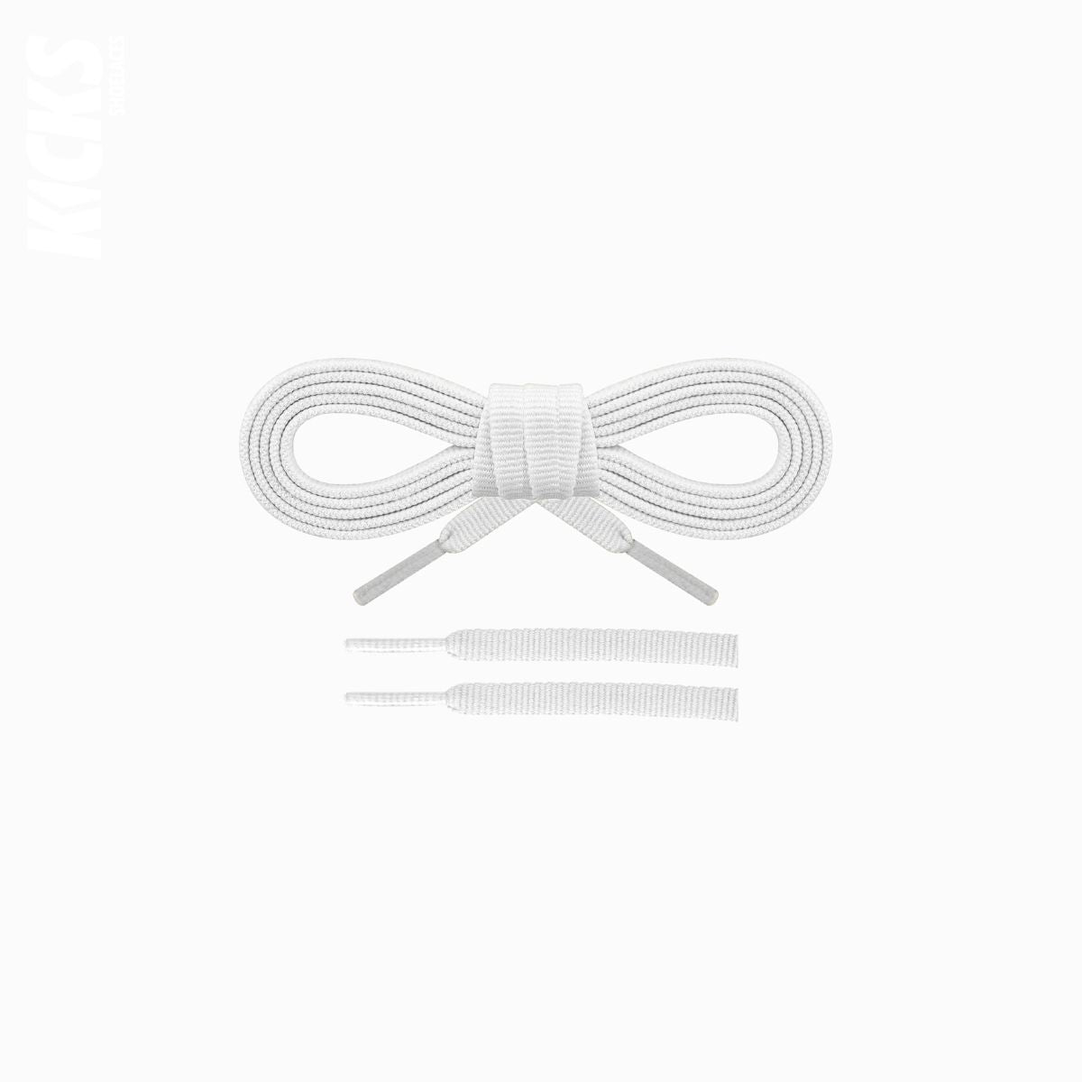 White flat shoelaces for running shoes, durable and secure replacement laces designed for daily runs and training by Kicks Shoelaces.