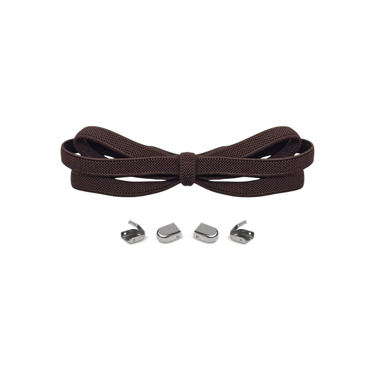 Dark brown no-tie elastic shoelaces with buckle lock system for converting sneakers into slip-on shoes by Kicks Shoelaces.