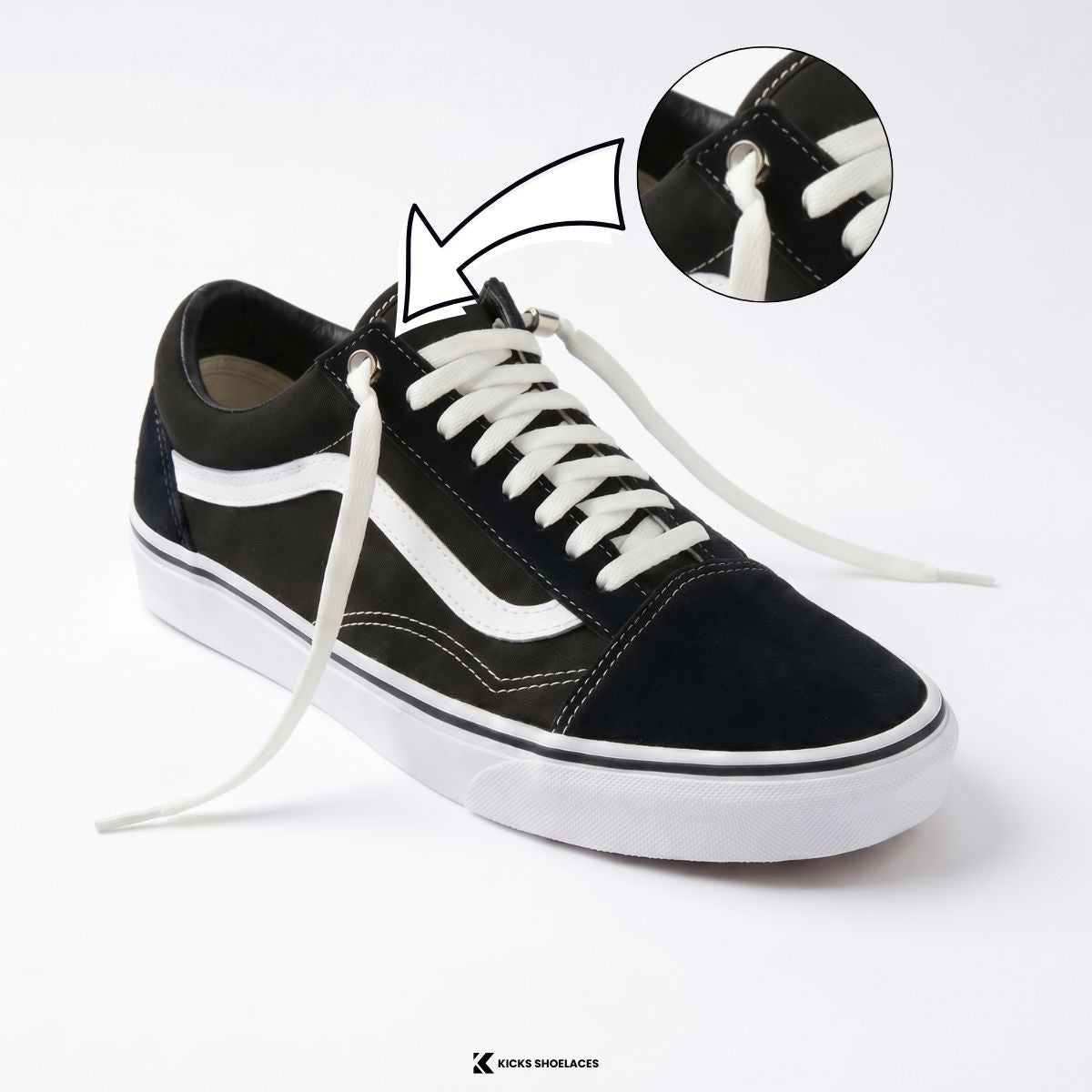 Tying small knots on elastic no-tie shoelaces near silver capsule locks to securely finish the installation.