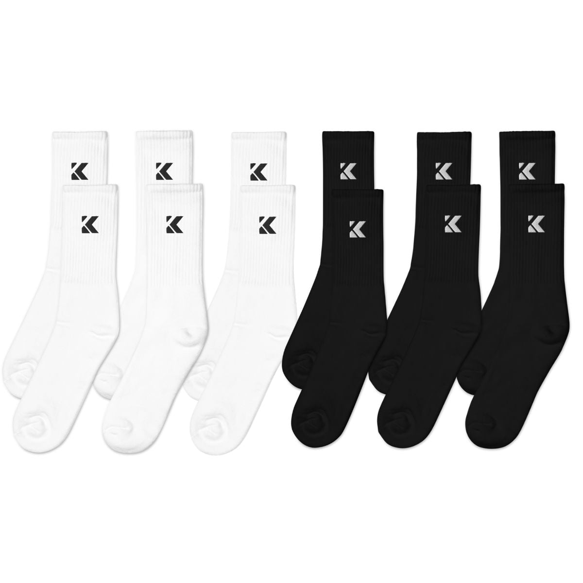 Kicks Multi-Pack Cushioned Crew Socks with 3 white and 3 black pairs for all-day comfort and performance