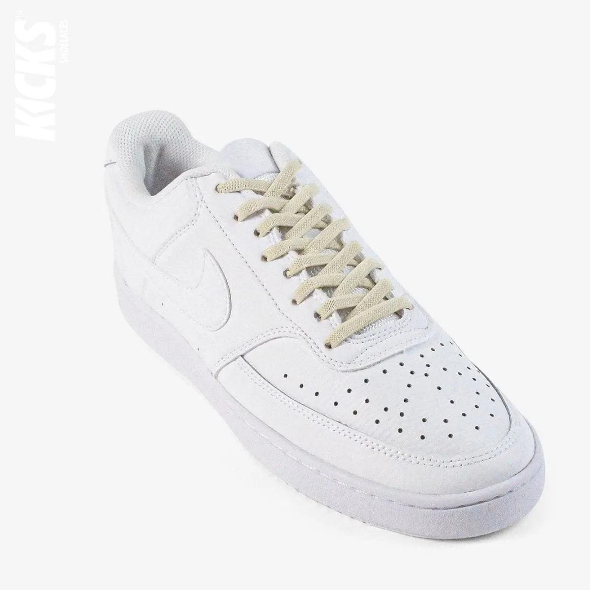 no-tie-shoelaces-with-beige-laces-on-nike-white-sneakers-by-kicks-shoelaces