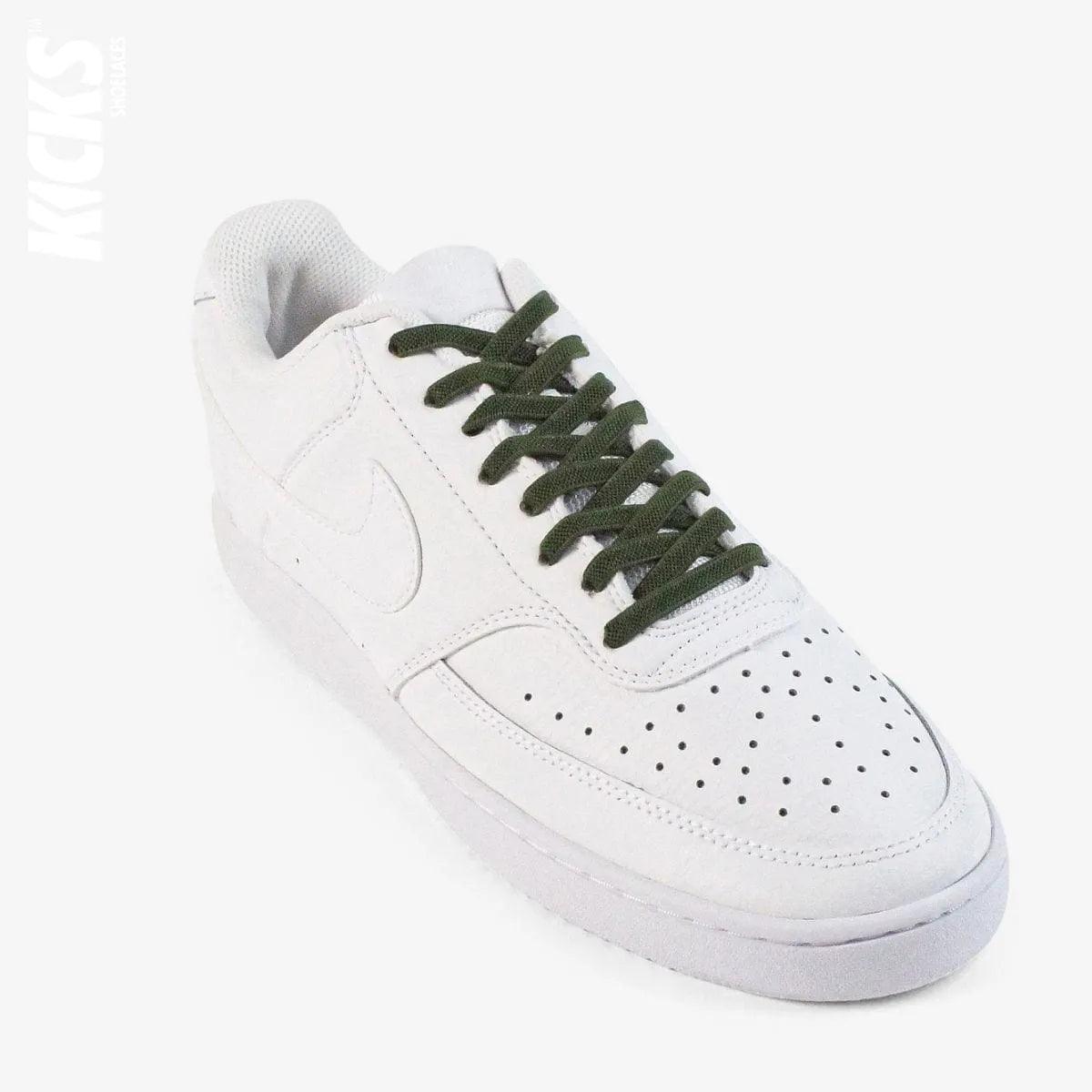 no-tie-shoelaces-with-army-green-laces-on-nike-white-sneakers-by-kicks-shoelaces