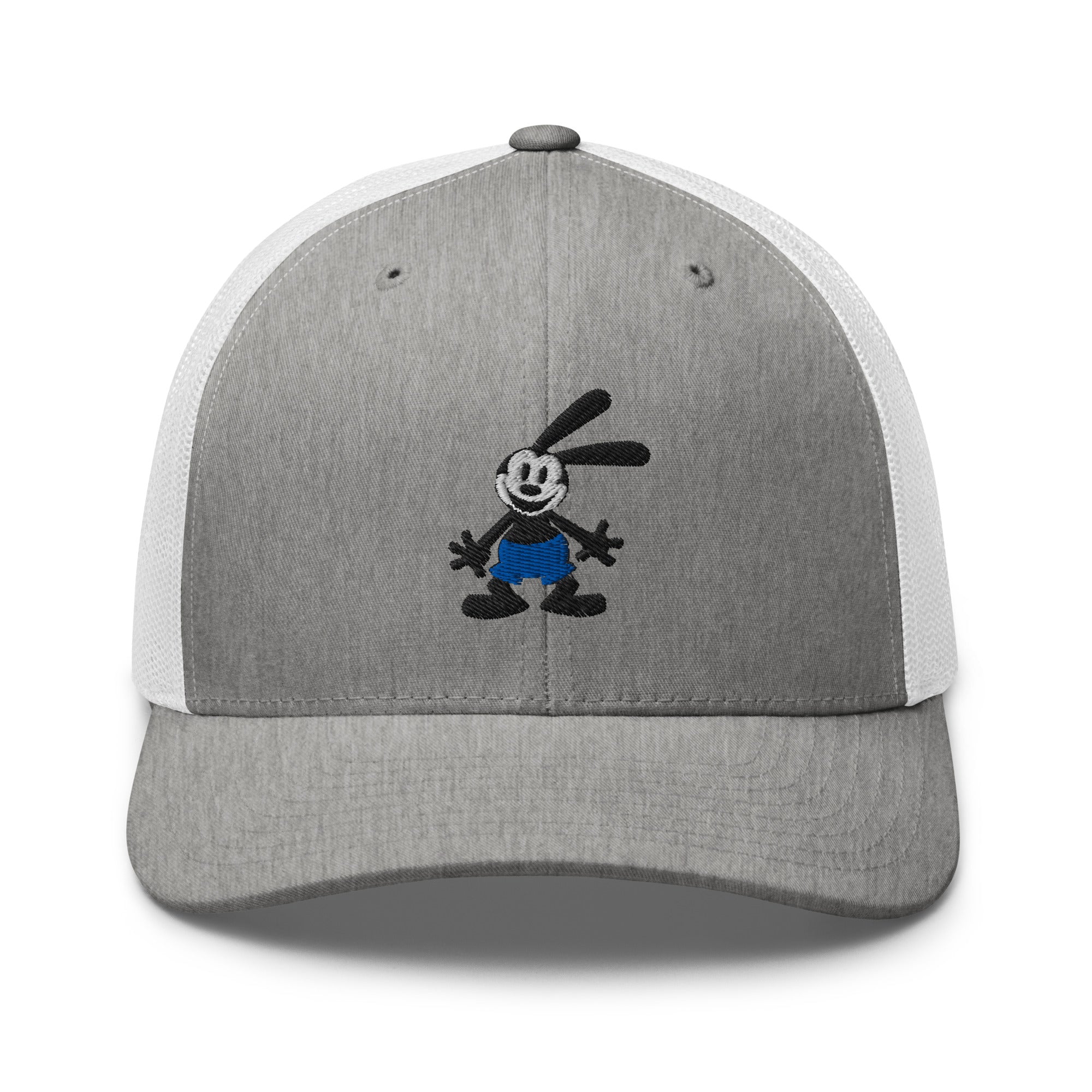 Grey white retro trucker hat featuring a 1928 Oswald design from Disney’s early animation era