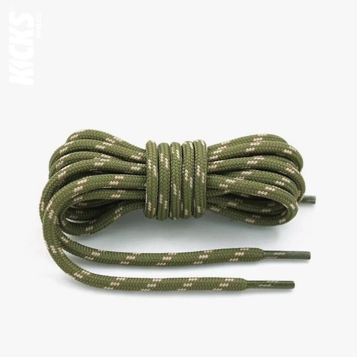 Round army green and khaki replacement hiking boot laces for walking shoes and outdoor footwear