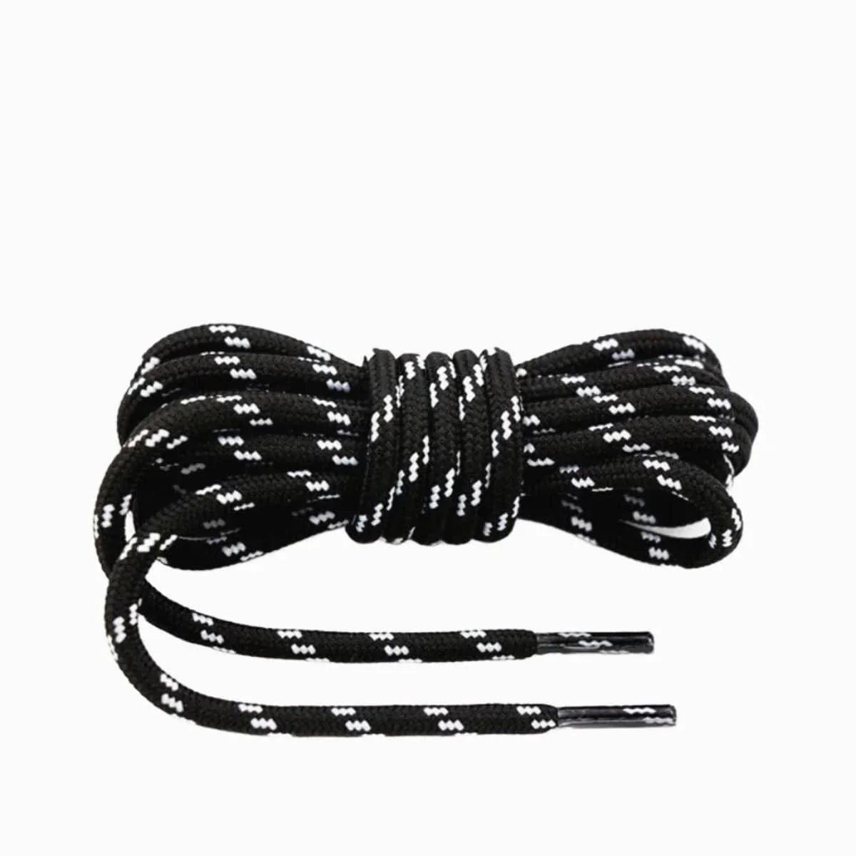 Round black and white replacement hiking boot laces for walking shoes and outdoor footwear