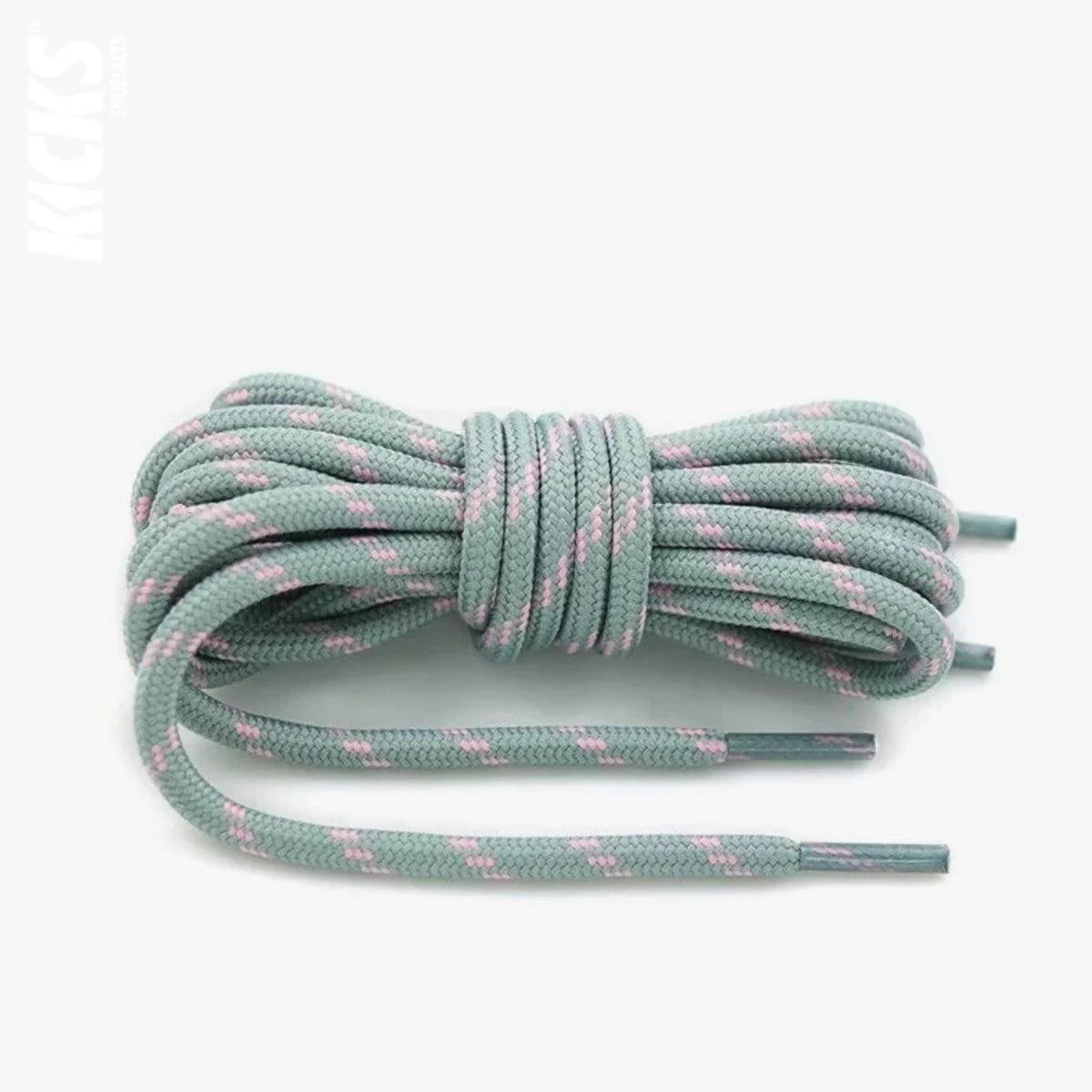 Round light grey and pink replacement hiking boot laces for walking shoes and outdoor footwear