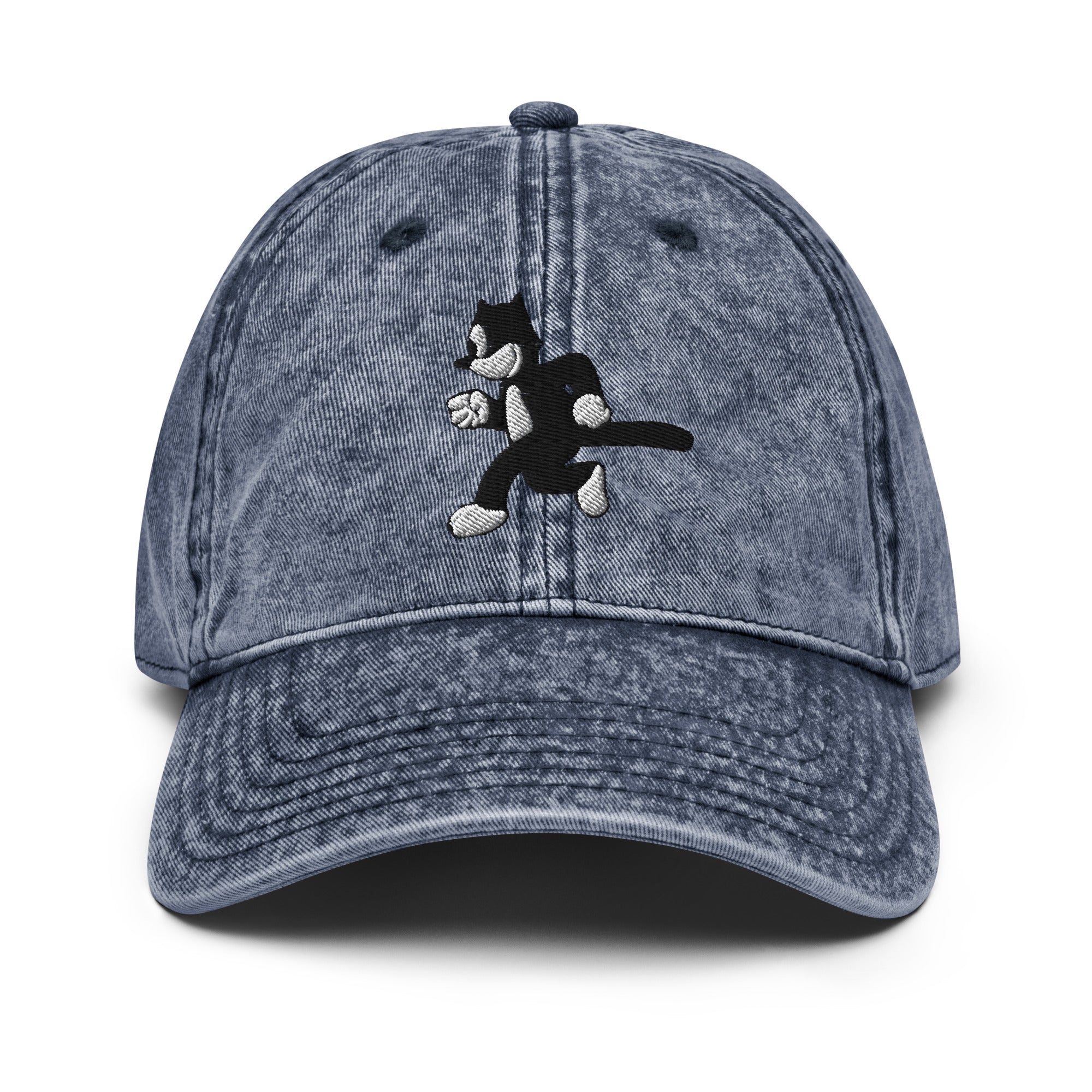 Navy vintage baseball cap featuring a 1925 Julius the Cat design from Disney’s early animation era