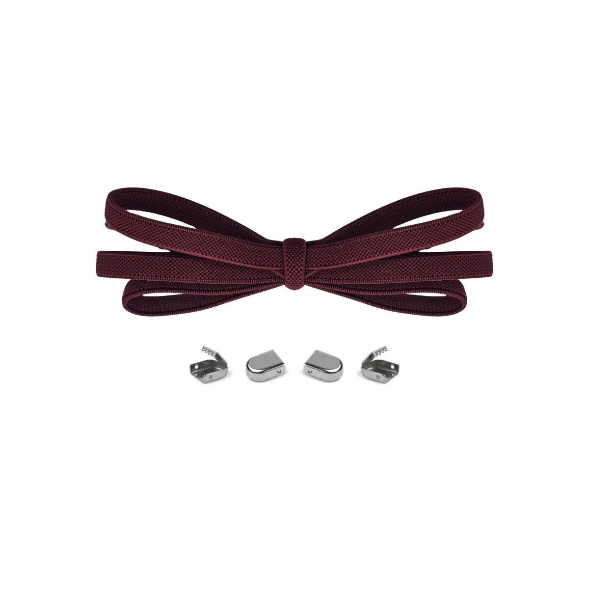 Wine red no-tie elastic shoelaces with buckle lock system for converting sneakers into slip-on shoes by Kicks Shoelaces.