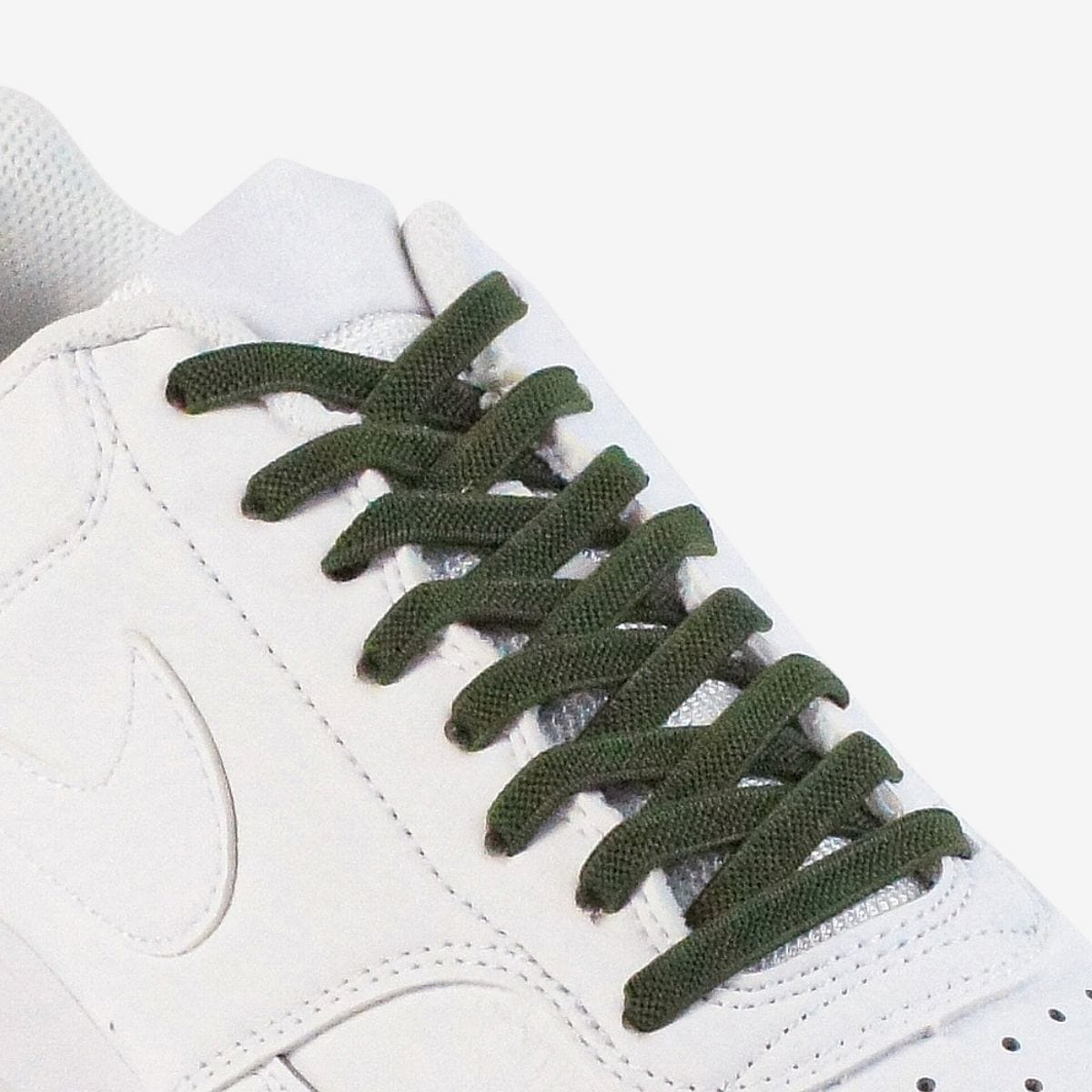 kids-no-tie-shoelaces-with-army-green-laces-on-nike-white-sneakers-by-kicks-shoelaces