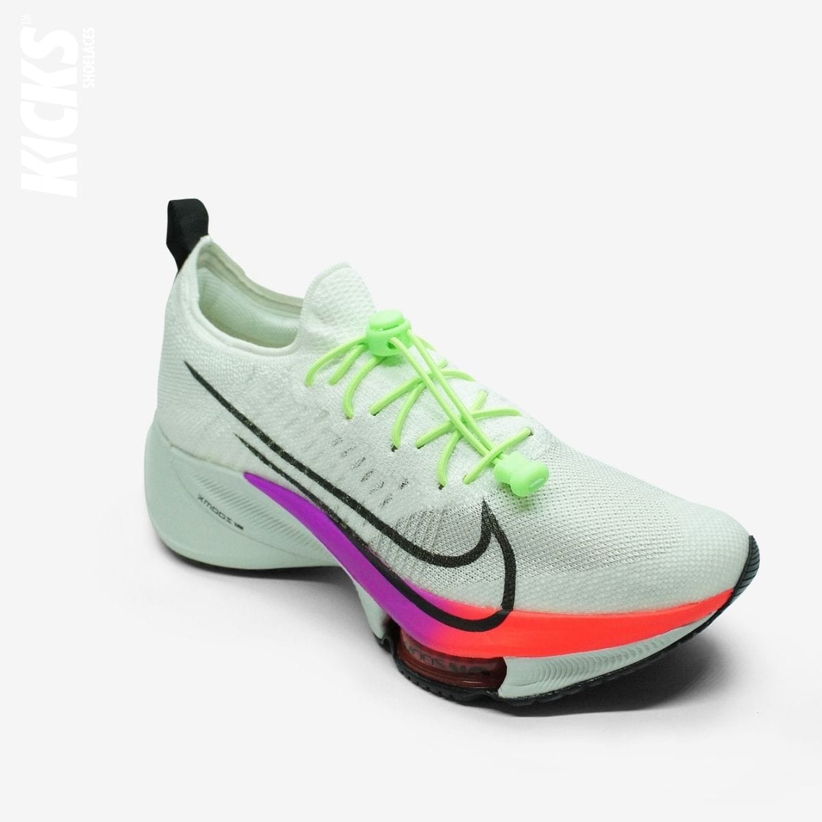 quick-laces-with-fluorescent-green-elastic-no-tie-shoelaces-on-nike-running-shoe-by-kicks-shoelaces